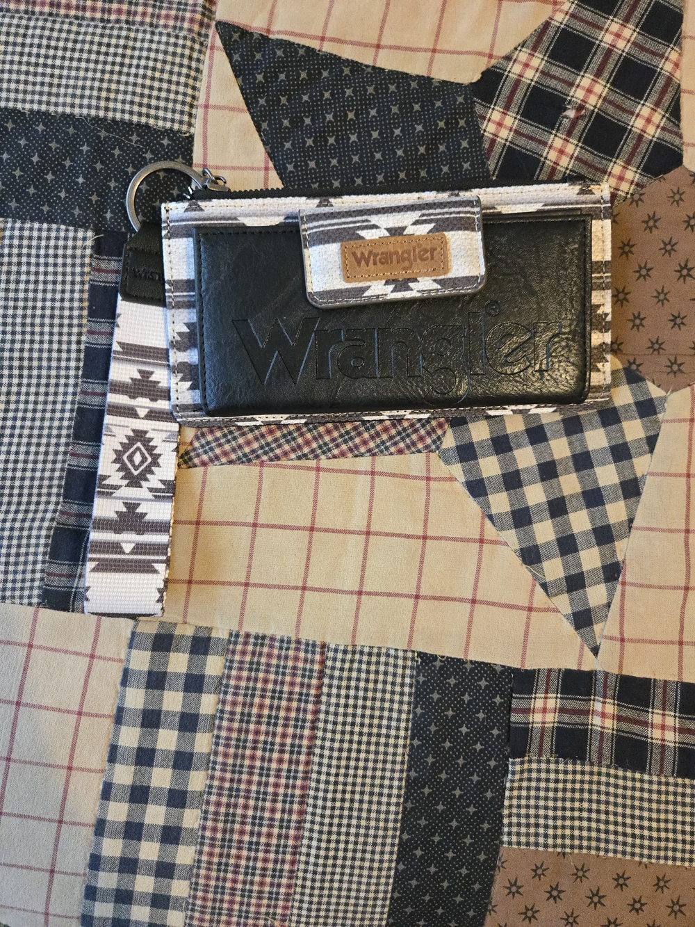 Wrangler Black and White Leather Zip Card Holder with Wrist Strap